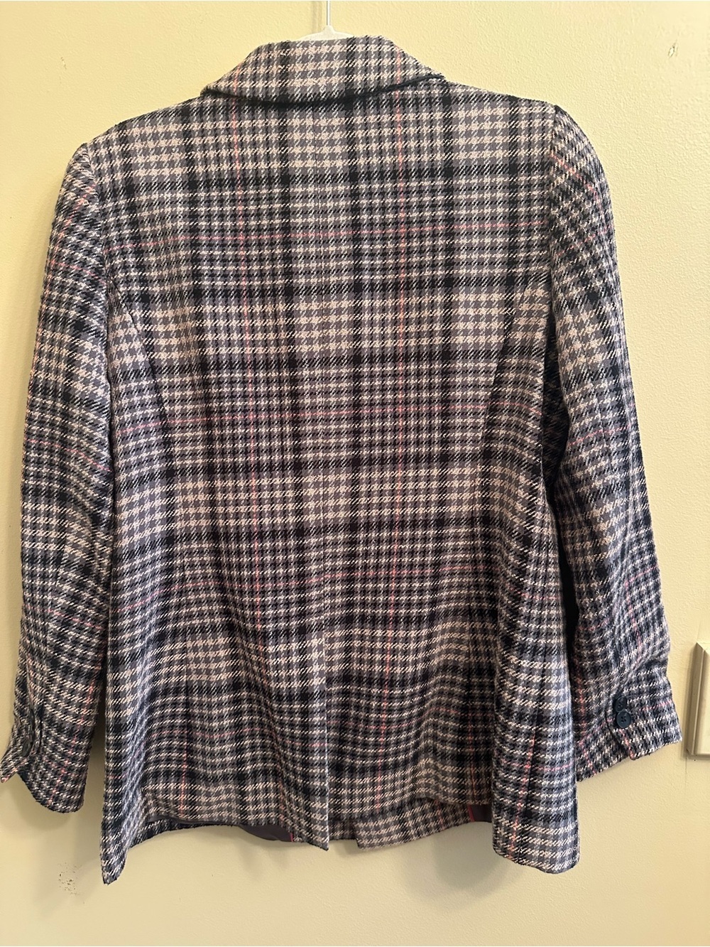 Talbots Women's Oversized Plaid Preppy Blazer in Sage, Black and Pink Size 8 - Picture 4 of 12
